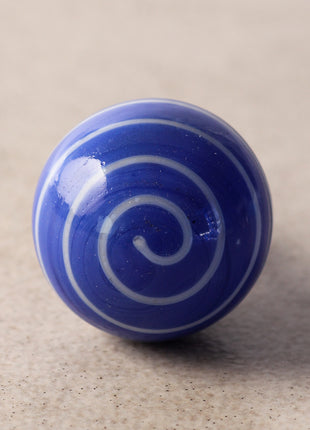 Antique Blue Round Glass Drawer Cabinet Knob With White Spiral