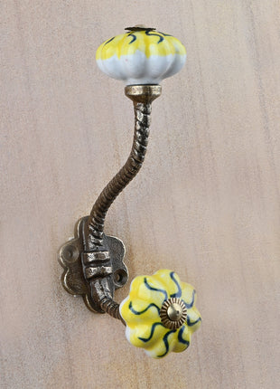 White And Yellow Ceramic Knob With Metal Wall Hanger
