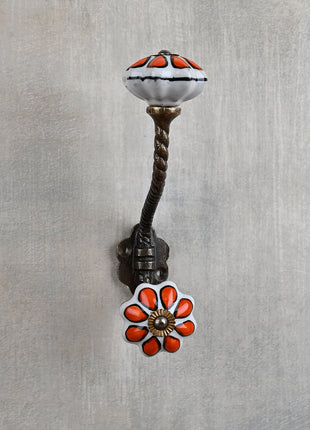 Well Designed White Dresser Cabinet Knob With Orange Flower With Metal Wall Hanger