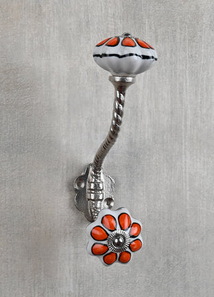 Well Designed White Dresser Cabinet Knob With Orange Flower With Metal Wall Hanger