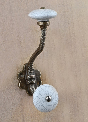 Cracked White Ceramic Knob With Metal Wall Hanger