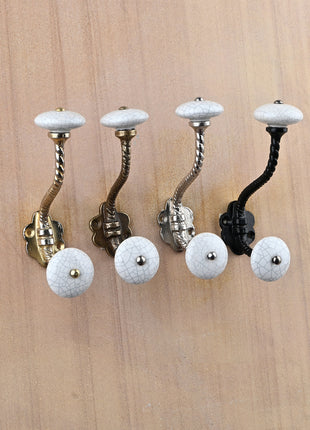 Cracked White Ceramic Knob With Metal Wall Hanger