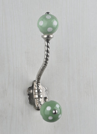 Green Round White Polka Dots Knob With Metal Wall Hanger