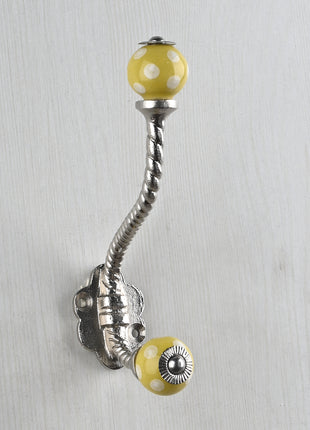 Yellow Round Polka Dots Knob With Metal Wall Hanger