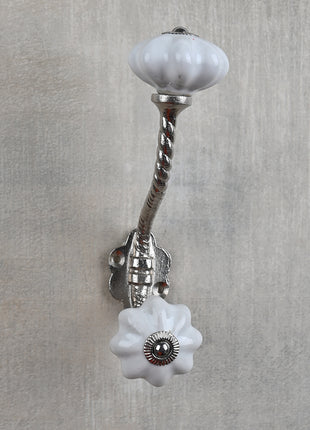White Flower Shaped Dresser Cabinet Knob With Metal Wall Hanger