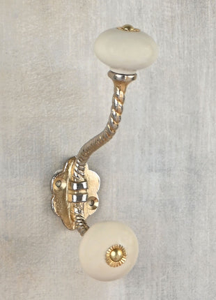 Elegant White Handpainted Ceramic Knob With Metal Wall Hanger