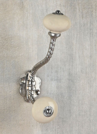 Elegant White Handpainted Ceramic Knob With Metal Wall Hanger
