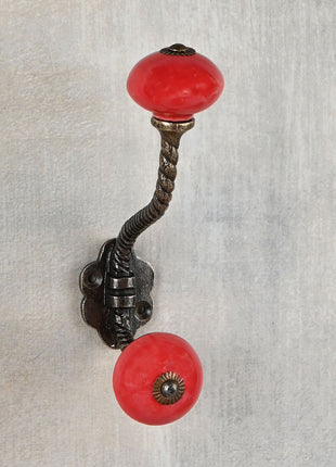 Solid Red Ceramic Cabinet Knob With Metal Wall Hanger