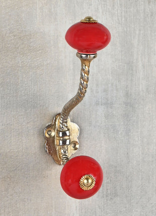 Solid Red Ceramic Cabinet Knob With Metal Wall Hanger