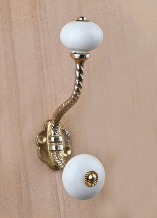 Round Solid White Colored Knob With Metal Wall Hanger
