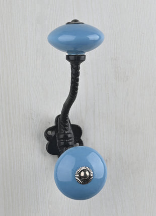 Solid Turquoise Ceramic Knob With Metal Wall Hanger