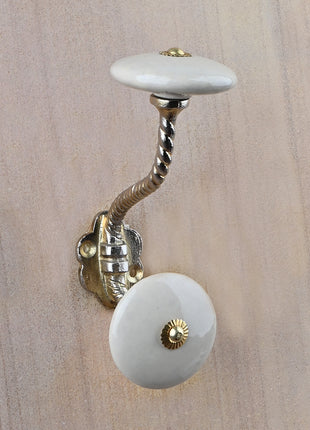 Cream Ceramic Knob With Metal Wall Hanger