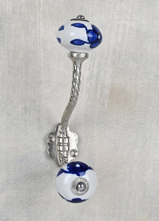 Stylish White Cabinet knob with Blue Leaves With Metal Wall Hanger