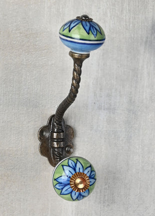 Elegant Green Ceramic Knob Green Flower With Metal Wall Hanger