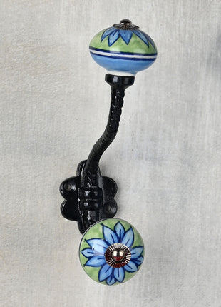 Elegant Green Ceramic Knob Green Flower With Metal Wall Hanger