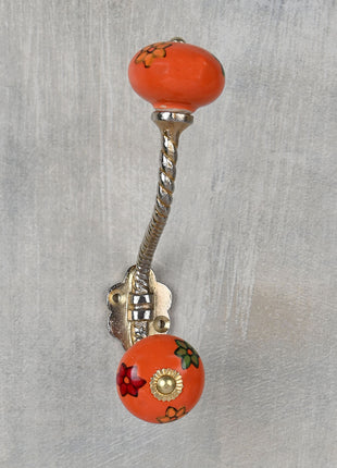 Round Orange Knob Beautifully Hand Painted Flowers With Metal Wall Hanger