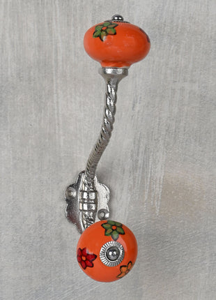 Round Orange Knob Beautifully Hand Painted Flowers With Metal Wall Hanger