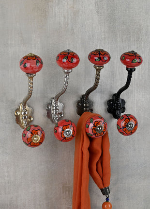 Red Base Ceramic Knob Multicolor Print With Metal Wall Hanger