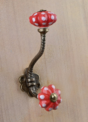 Red Flower Shaped Knob With Metal Wall Hanger