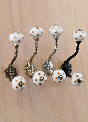 Brown Polka Dots Cabinet Knob With Metal Wall Hanger