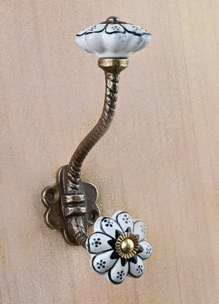 Floral White Royal Ceramic Knob With Metal Wall Hanger