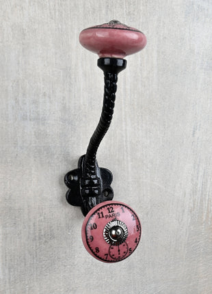 Dark Pink Clock Ceramic Knob With Metal Wall Hanger