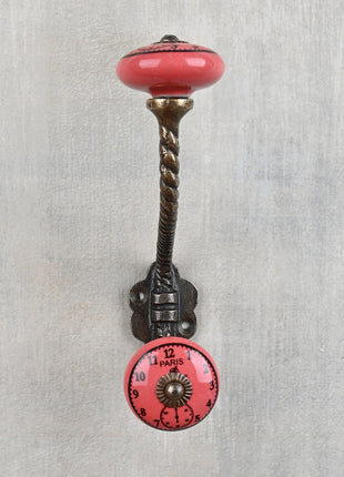 Solid Round Dark Pink Ceramic Knob With Wall Hanger