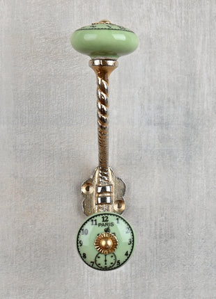 Lime Green Clock Ceramic Knob With Metal Wall Hanger