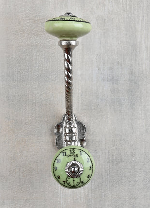 Lime Green Clock Ceramic Knob With Metal Wall Hanger