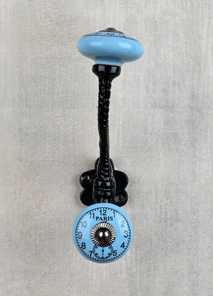 Turquoise Clock Ceramic Knob With Metal Wall Hanger