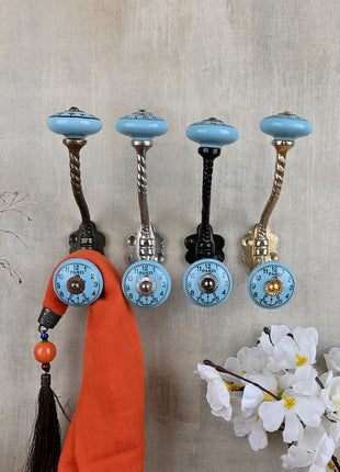 Turquoise Clock Ceramic Knob With Metal Wall Hanger