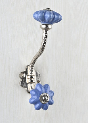 Cracked Blue Flower Shaped Ceramic knob With Metal Wall Hanger