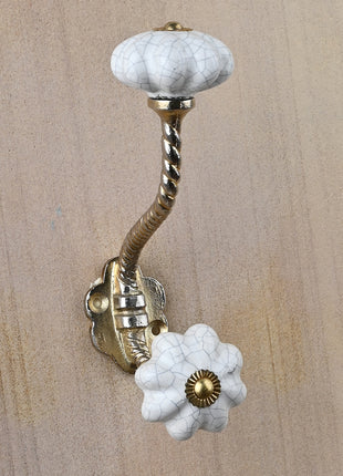 White Cracked Flower Shaped Knob With Metal Wall Hanger