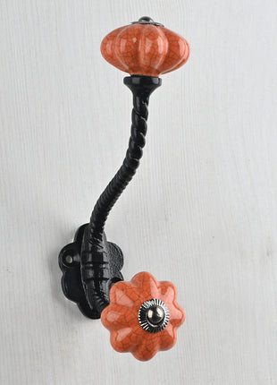 Antique Floral Crackle Orange Knob With Metal Wall Hanger