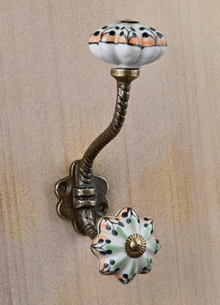 Flower Shaped White Knob With Metal Wall Hanger