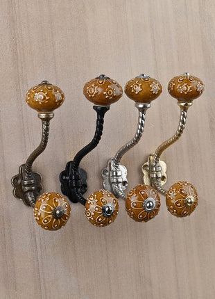 Stylish Brown Embossed Design Knob With Metal Wall Hanger