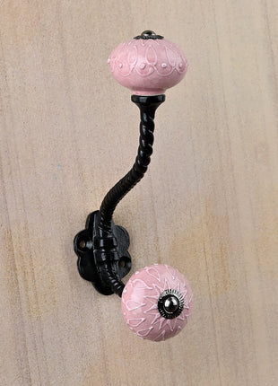 Pink Embossed Design Knob With Metal Wall Hanger