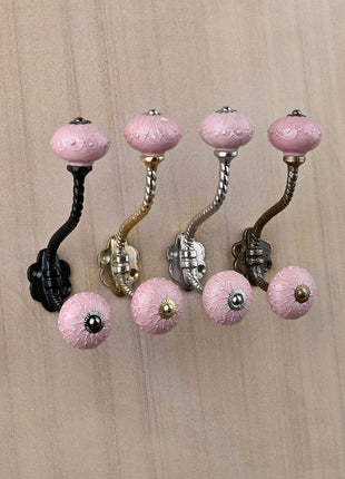 Pink Embossed Design Knob With Metal Wall Hanger
