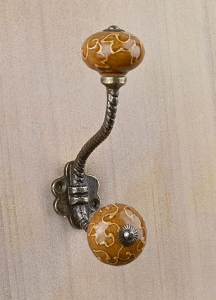 Brown Light Brown Embossed Design Knob With Metal Wall Hanger