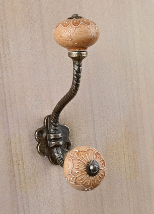Brown Embossed Floral Design Knob With Metal Wall Hanger