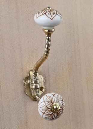 Well Designed White Brown Print Knob With Metal Wall Hanger