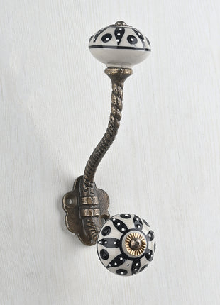 Grey  Black Ceramic Knob With Metal Wall Hanger