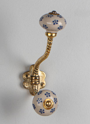 Unique White Royal Ceramic Metal Wall Hanger With Small Blue Flowers
