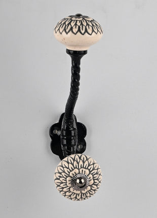 White Ceramic Knob Black Multi-Floral Layer With Metal Wall Hanger