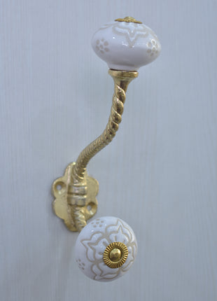 Emmbossed White Ceramic Cabinet Knob With Metal Wall Hanger