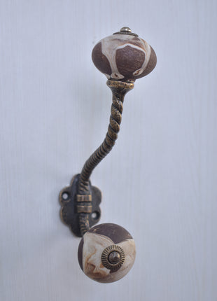 Brown Shade Ceramic Cabinet Knob With Metal Wall Hanger