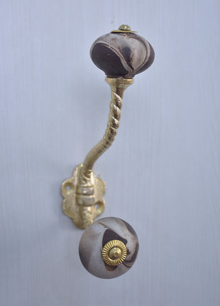 Brown Shade Ceramic Cabinet Knob With Metal Wall Hanger