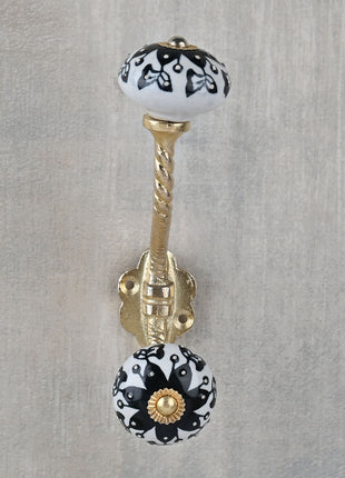 Stylish White And Black Ceramic Knob With Metal Wall Hanger