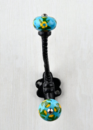 Turquoise Silver Beaded Knob With Metal Wall Hanger