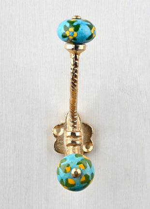 Turquoise Silver Beaded Knob With Metal Wall Hanger